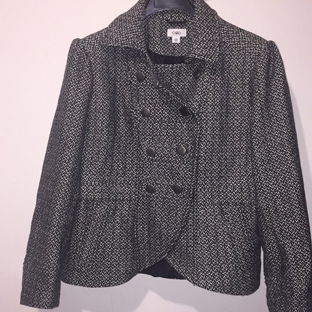 Black and white pea coat with silver buttons